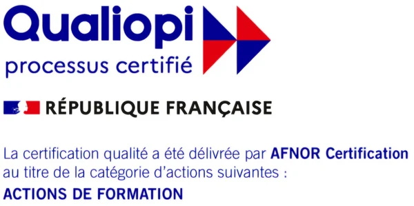 Qualiopi, processus certifié – République française. La certification qualité a été délivrée par AFNOR Certification au titre de la catégorie d’actions suivantes : ACTIONS DE FORMATION