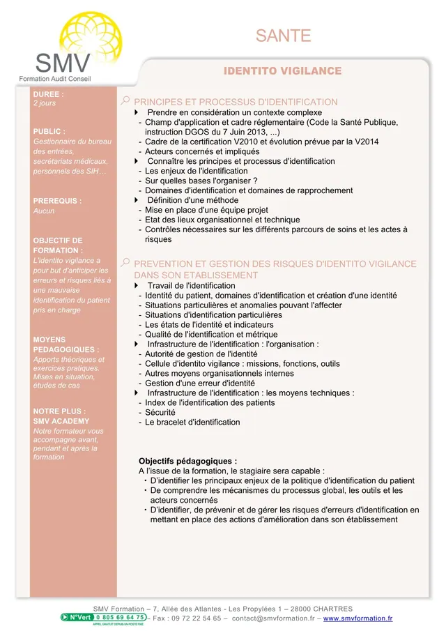 Fiche programme de la formation Identito Vigilance : durée, public, prérequis, objectifs pédagogiques et contenu