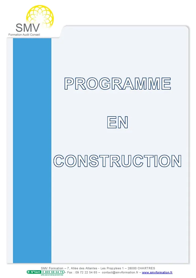 Fiche programme de la formation Programme en construction : durée, public, prérequis, objectifs pédagogiques et contenu