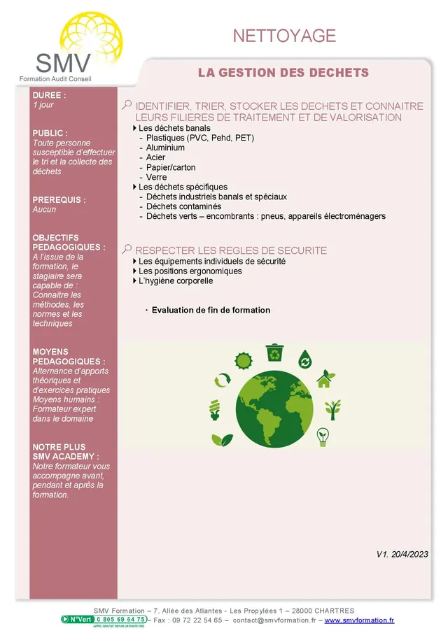 Fiche programme de la formation La gestion des déchets : durée, public, prérequis, objectifs pédagogiques et contenu