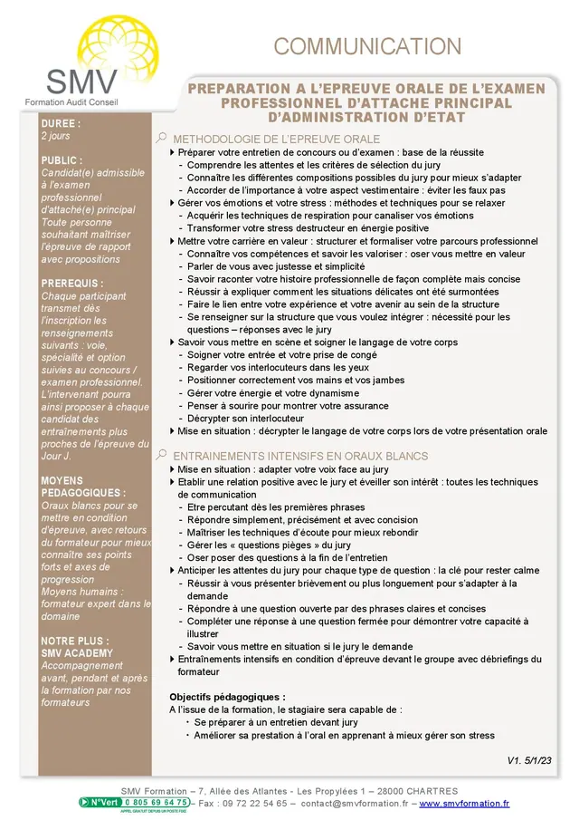 Fiche programme de la formation Préparation à l’épreuve orale de l’examen professionnel d’attaché principal d’administration d’état : durée, public, prérequis, objectifs pédagogiques et contenu