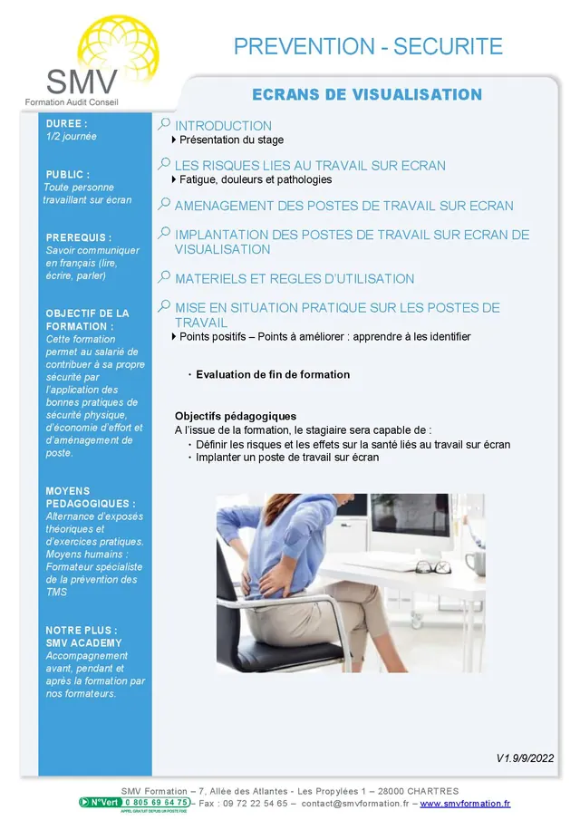 Fiche programme de la formation Ecrans de Visualisation demi journée : durée, public, prérequis, objectifs pédagogiques et contenu