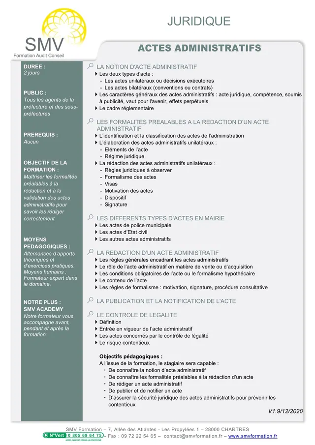 Fiche programme de la formation Actes administratifs – Préfecture : durée, public, prérequis, objectifs pédagogiques et contenu