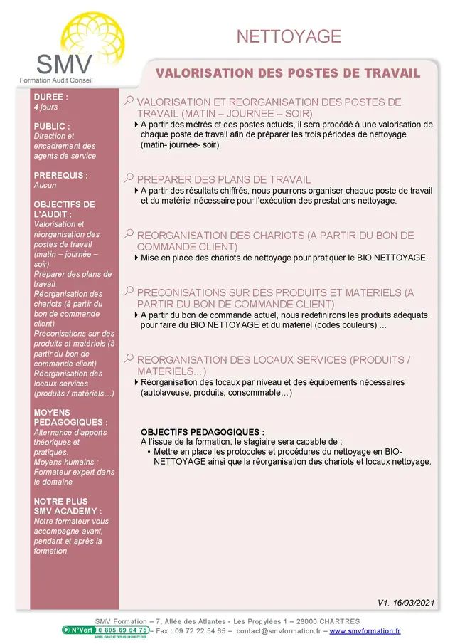 Fiche programme de la formation Valorisation des postes de travail : durée, public, prérequis, objectifs pédagogiques et contenu