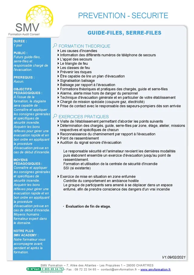 Fiche programme de la formation Guide-files serre-files : durée, public, prérequis, objectifs pédagogiques et contenu