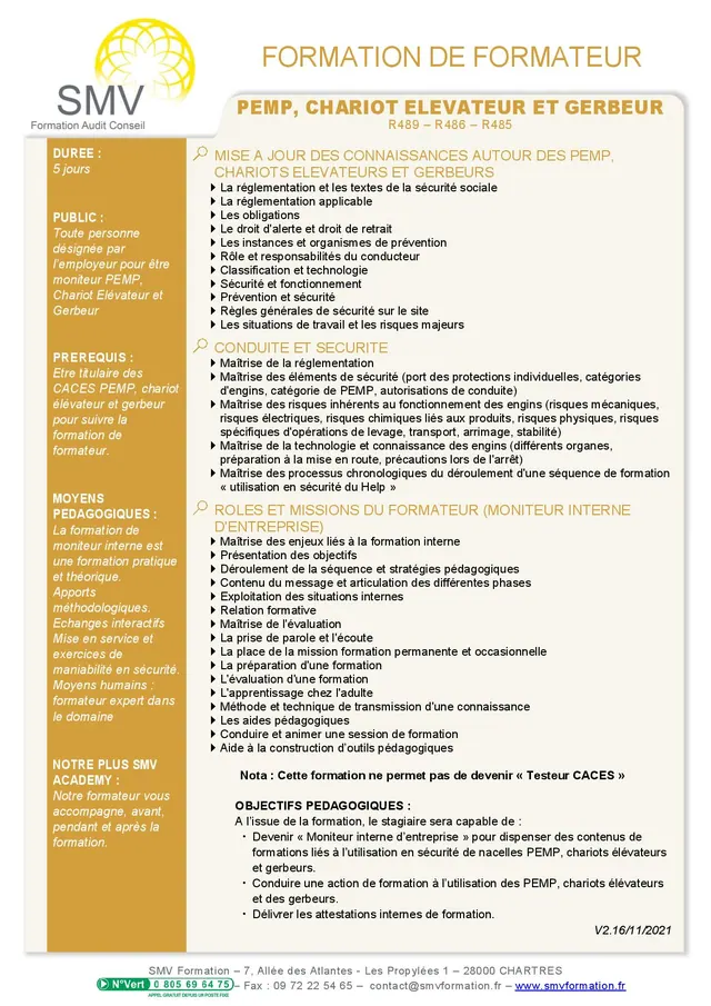 Fiche programme de la formation MONITORAT R489 / R486 / R485 : durée, public, prérequis, objectifs pédagogiques et contenu