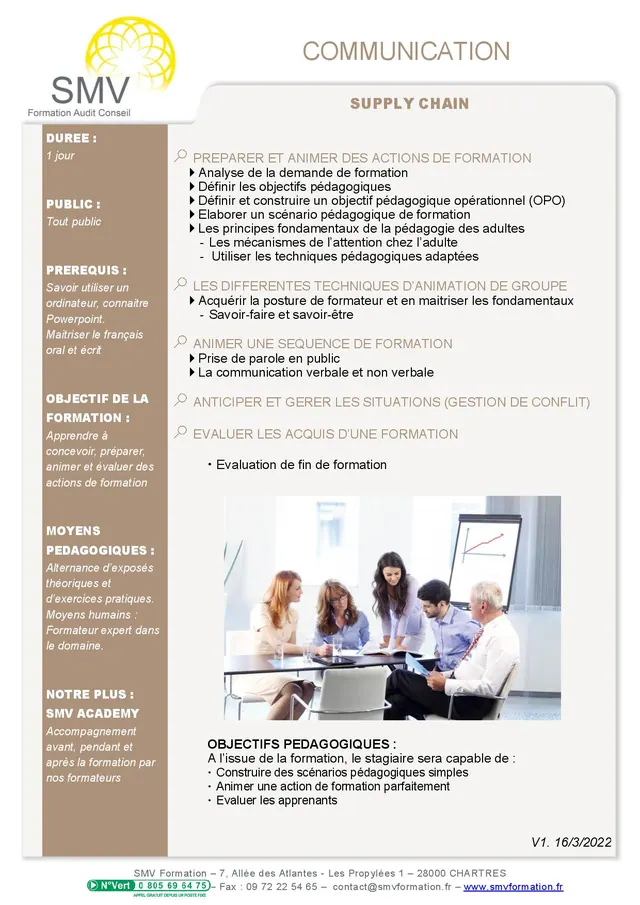 Fiche programme de la formation Supply Chain : durée, public, prérequis, objectifs pédagogiques et contenu