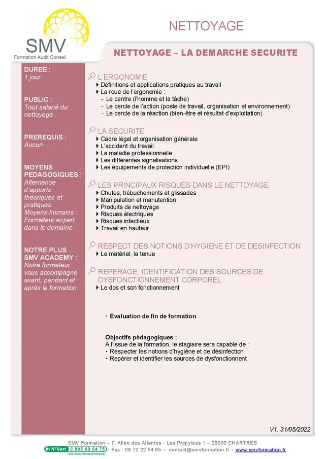 Fiche programme de la formation La démarche sécurité : durée, public, prérequis, objectifs pédagogiques et contenu