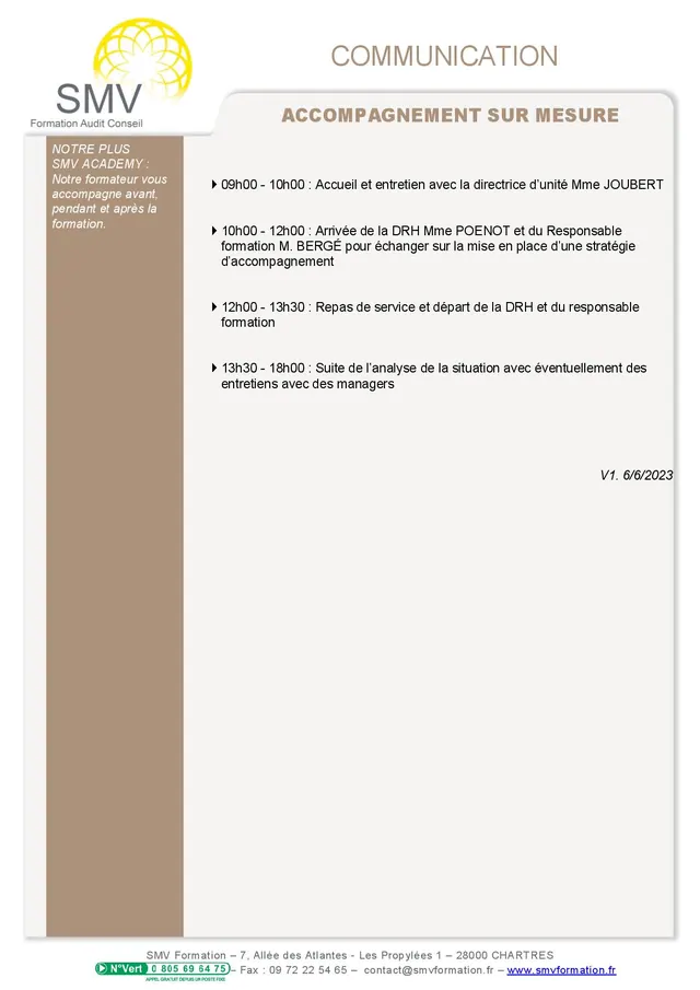 Fiche programme de la formation Accompagnement sur mesure : durée, public, prérequis, objectifs pédagogiques et contenu