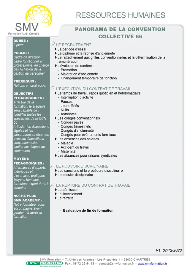 Fiche programme de la formation Panorama de la convention collective 66 : durée, public, prérequis, objectifs pédagogiques et contenu