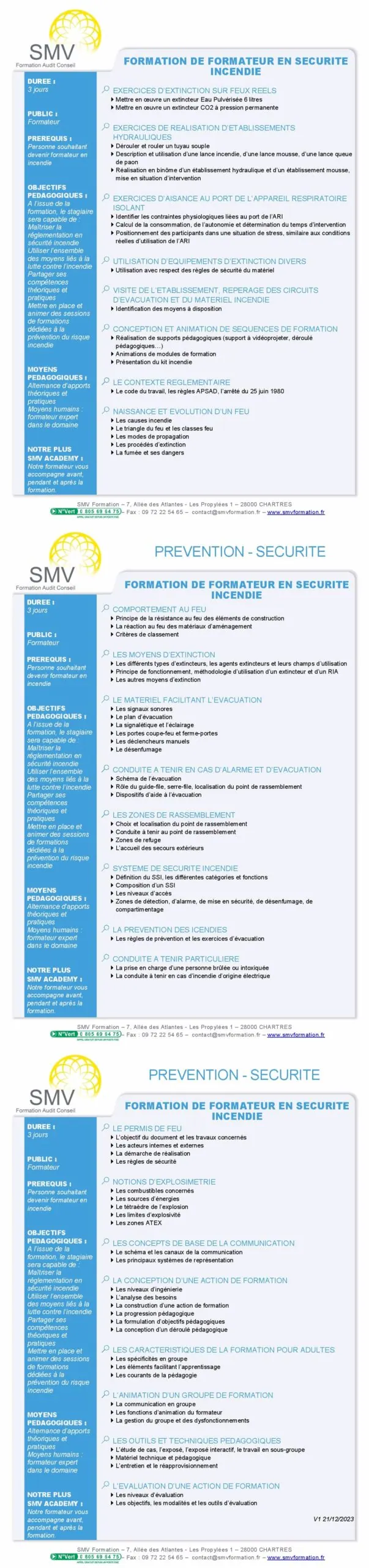 Fiche programme de la formation Formation de formateur Incendie : durée, public, prérequis, objectifs pédagogiques et contenu